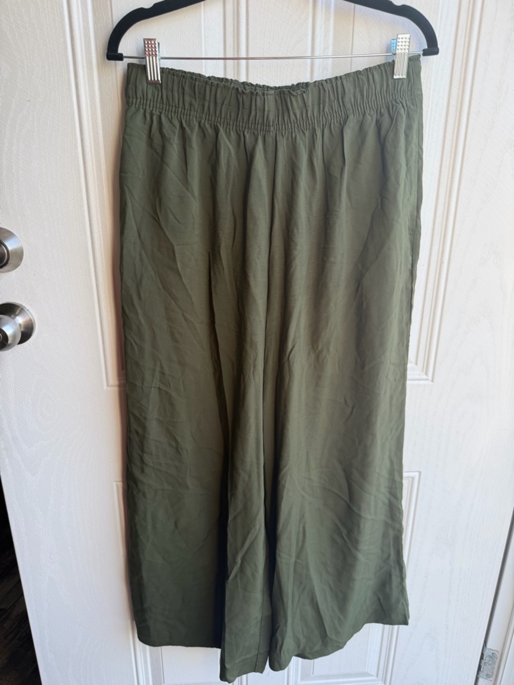 H&M Olive Green Festival Boho Elastic-Waist Wide Leg Pants Size M
